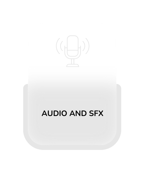 Service card for Audio and SFX services, offering professional sound and effects design solutions, shown with additional detail in the services section.