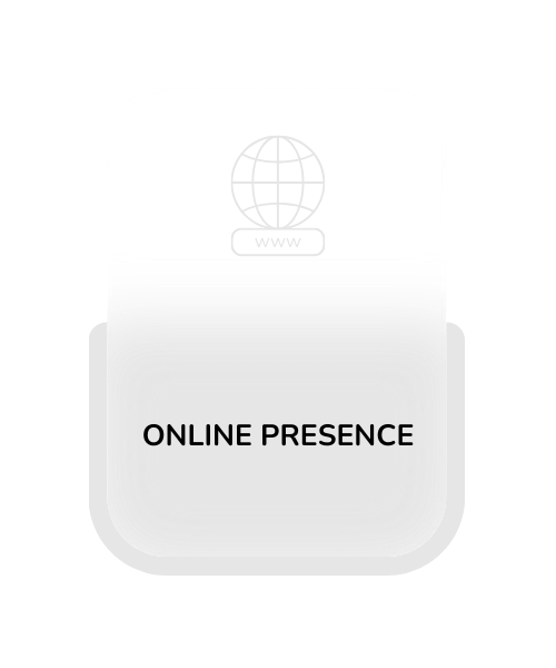 Service card for Online Presence services, offering professional solutions for establishing and enhancing online visibility, shown with additional detail in the services section.