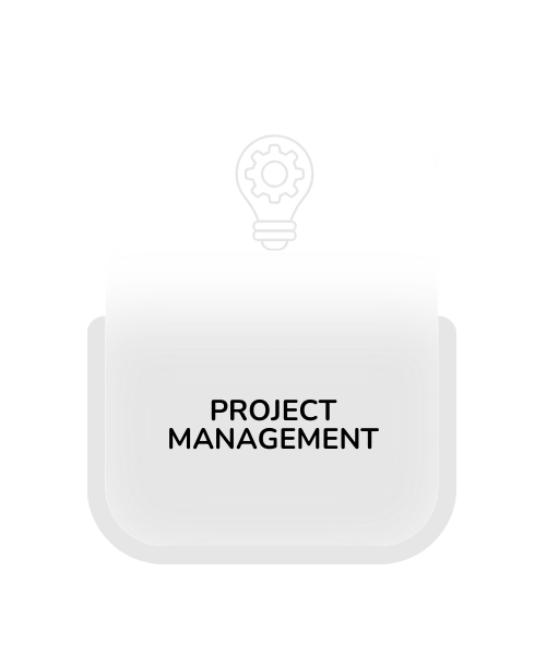 Service card for Project Management services, offering professional solutions for planning, organizing, and executing projects efficiently, shown with additional detail in the services section.