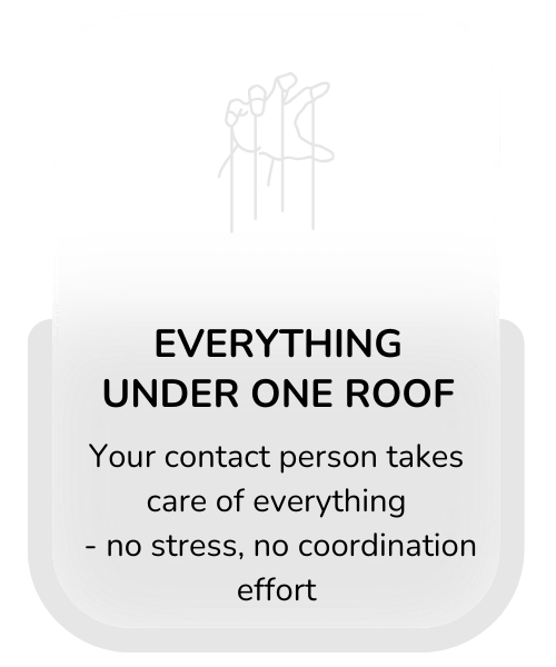 Why-Choose-Us card for Everything under one roof, emphasizing that your contact person handles everything with no stress or coordination effort.