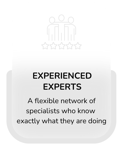 Why-Choose-Us card for Experienced Experts, highlighting a flexible network of specialists who know exactly what they are doing.
