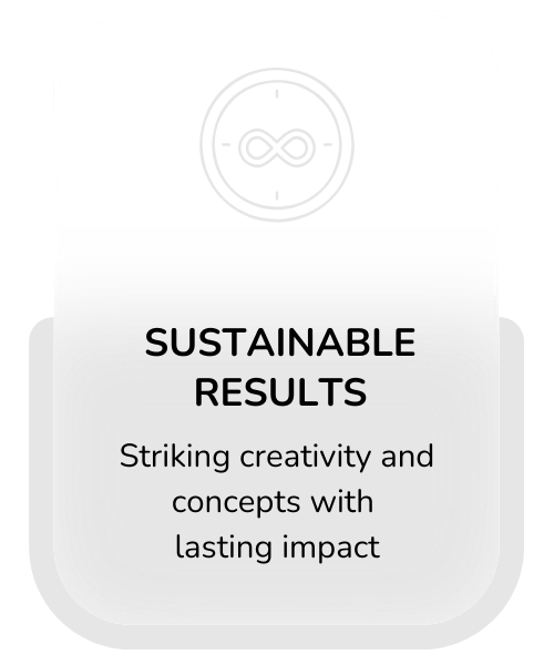 Why-Choose-Us card for Sustainable Results, emphasizing striking creativity and concepts with lasting impact.